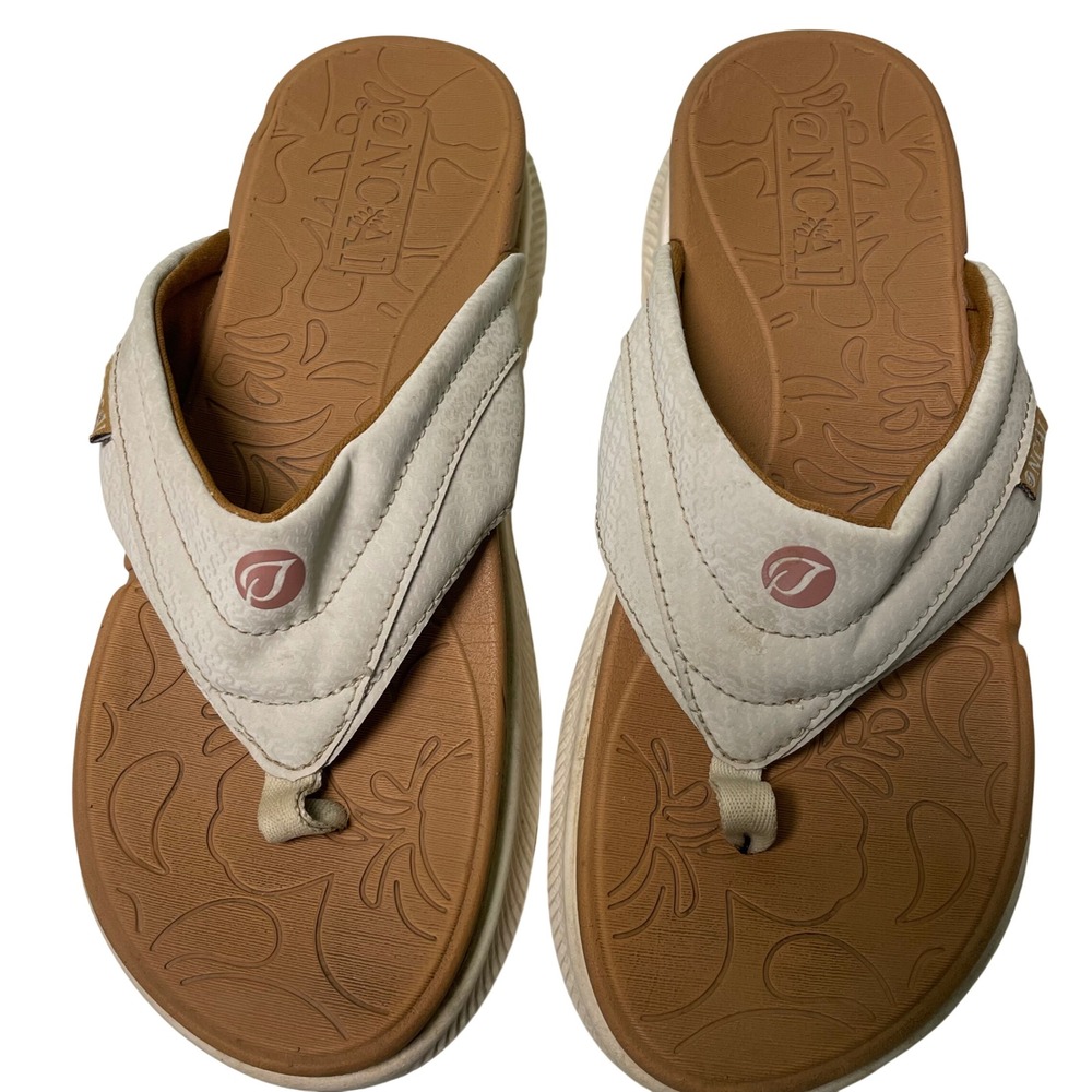 ONCAI Womens Orthotic Flip Flops Thong Platform Sandals Size 9 Tan/White
